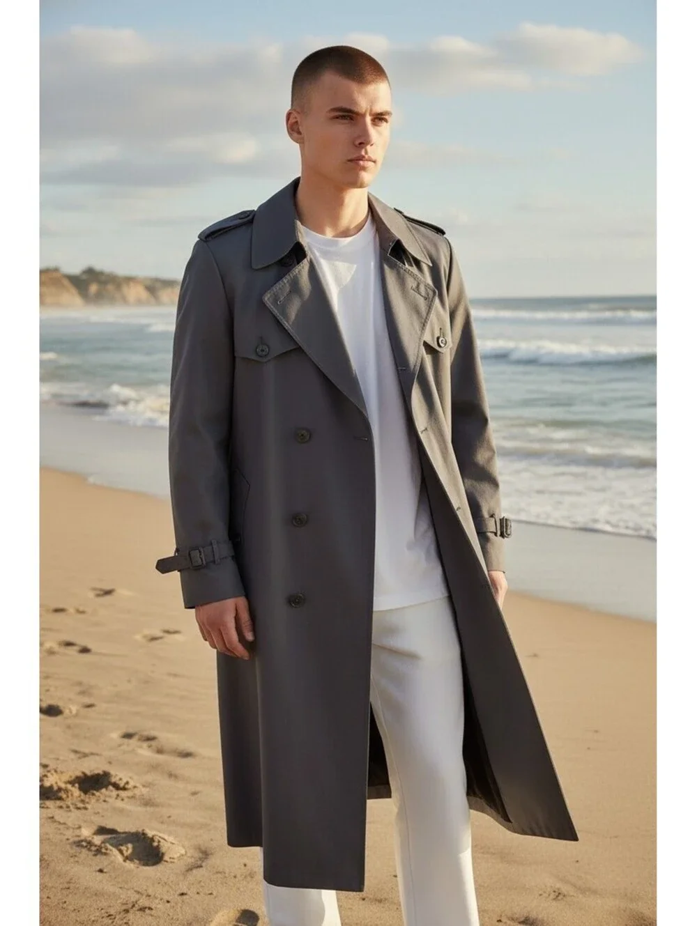 Vintage Christian Dior Monsieur Trench Coat Gray 42R Wool Liner Double Breasted